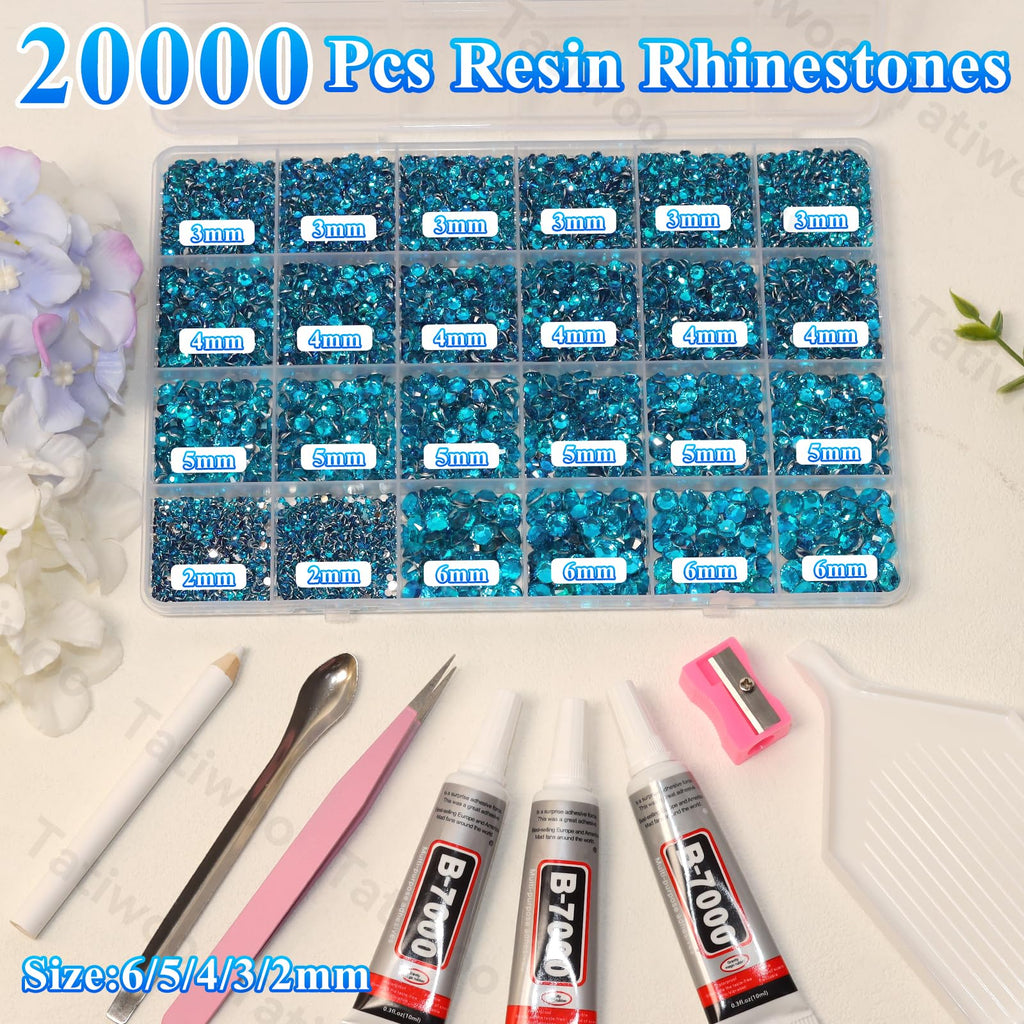 Tatiwoo 20000Pcs Peacock Blue Flatback Resin Rhinestones Kit with Tools – DIY Bedazzling