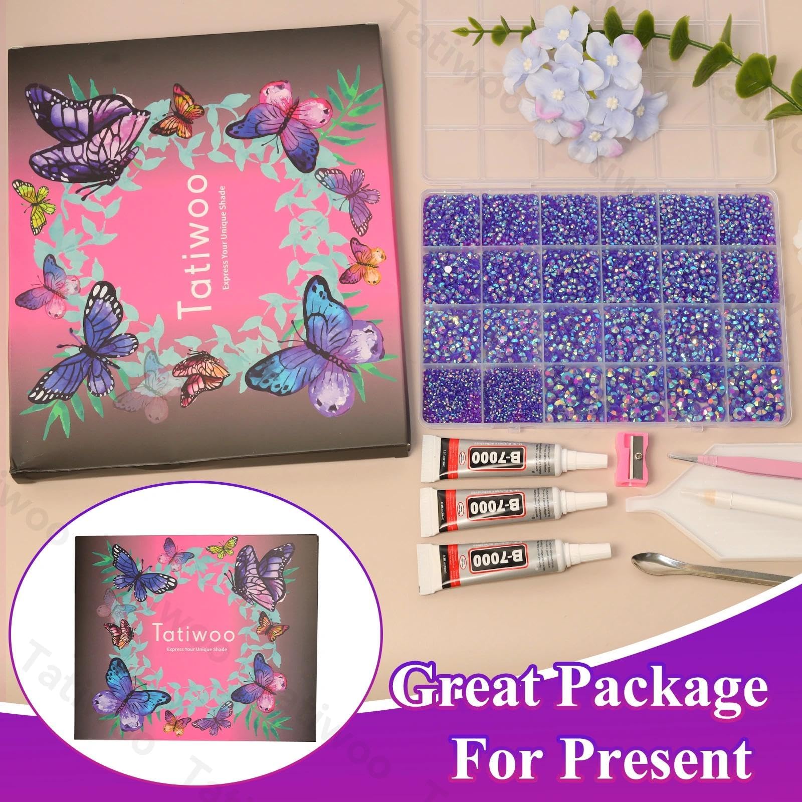 Tatiwoo 20000P Purple AB Flatback Rhinestones Kit – All-in-One Bedazzling Set