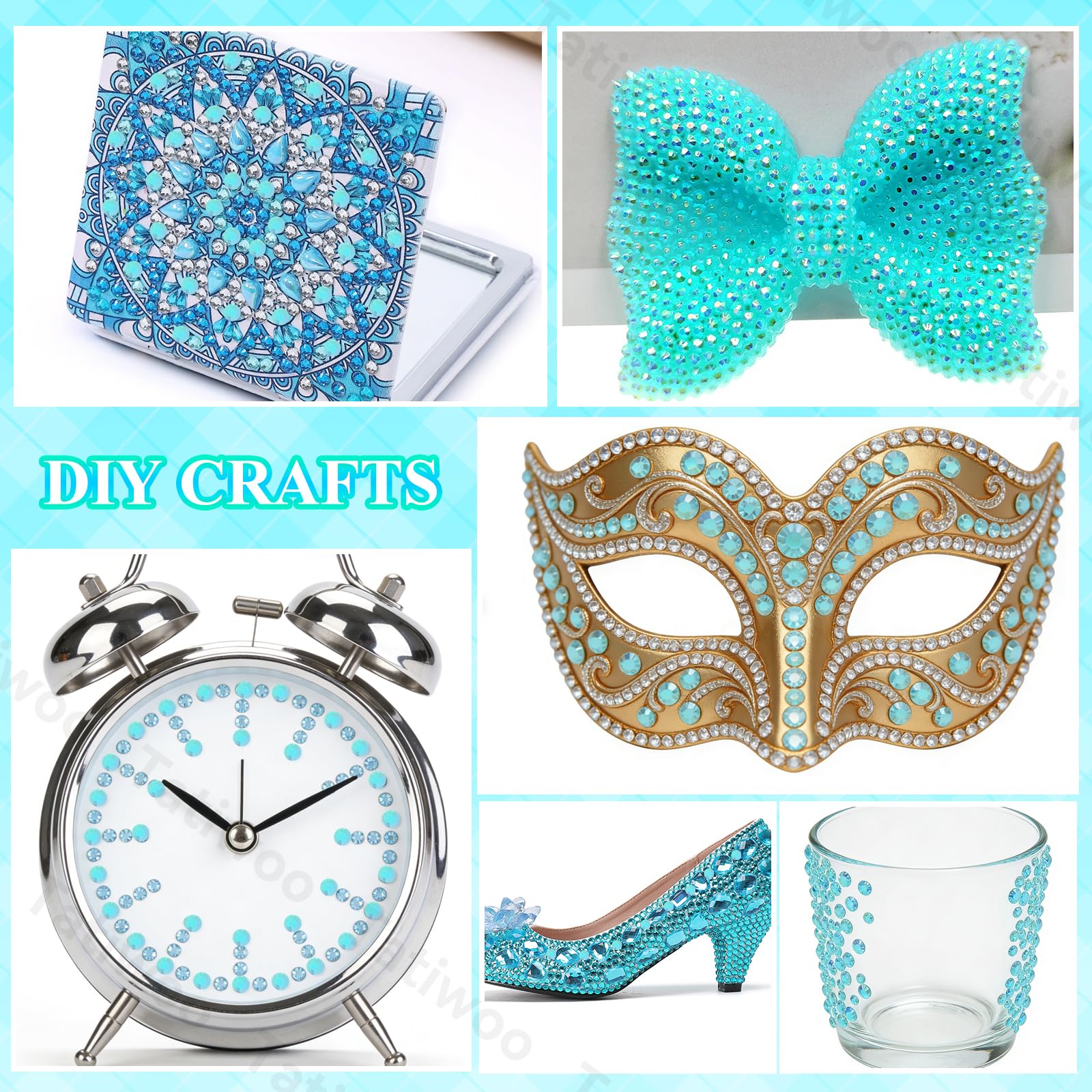 Tatiwoo 20000 Sky Blue AB Flatback Rhinestones Kit with Mixed Sizes and Tools