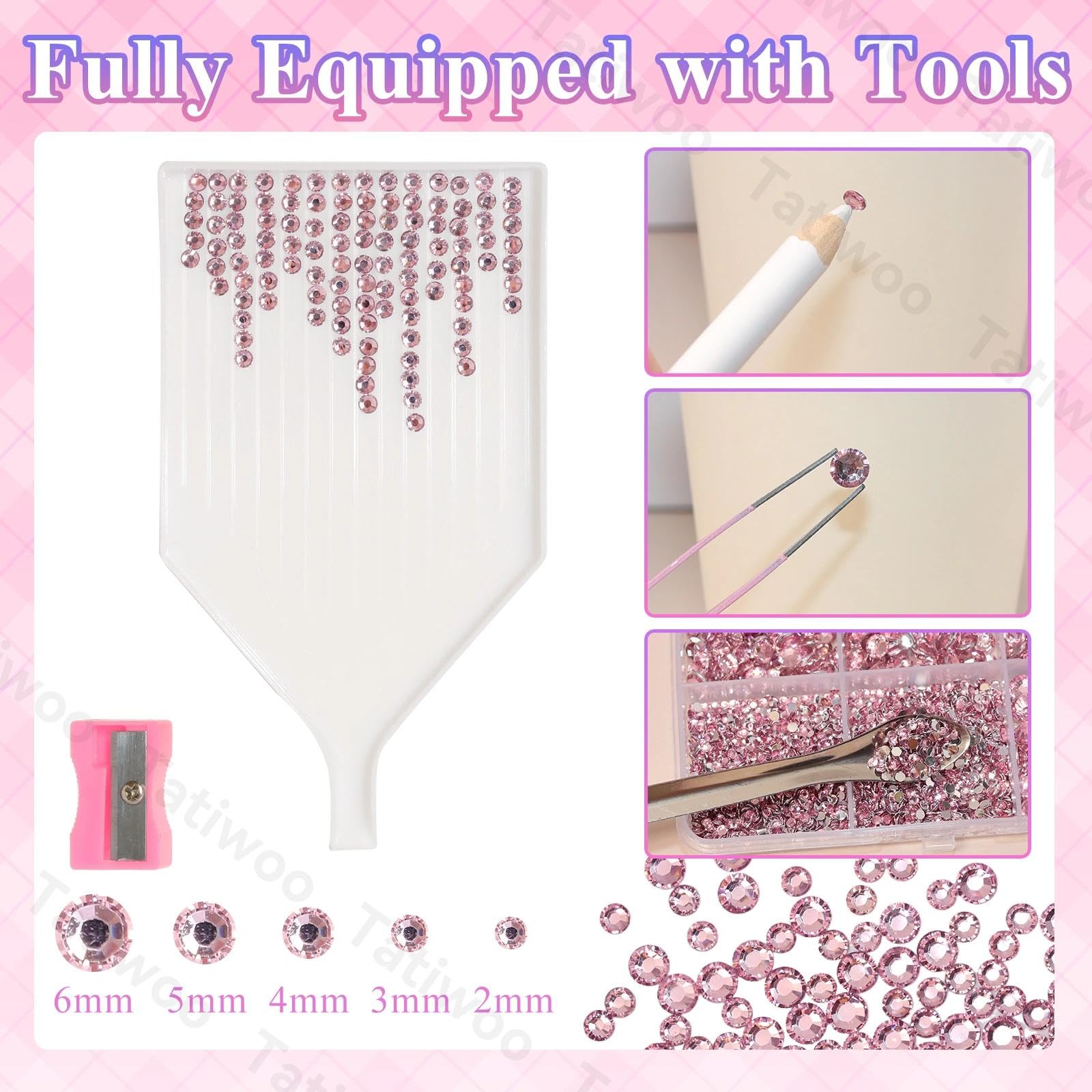Tatiwoo 20,000pcs Light Pink Flatback Rhinestones Kit — 2–6mm Crystal Gems for DIY Crafting