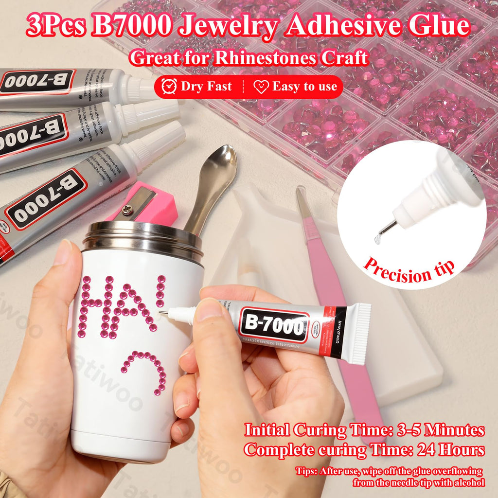 Tatiwoo 20000Pcs Hot Pink Flatback Resin Rhinestones Kit – Mixed Sizes for DIY Crafts & Tumblers