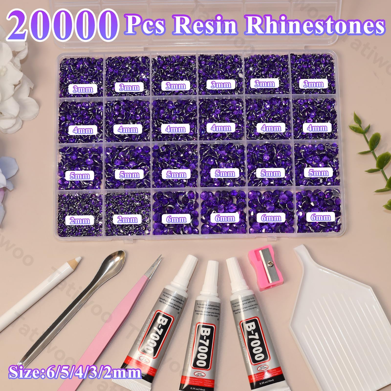 Tatiwoo 20000Pcs Roland Purple Flatback Jelly Resin Rhinestones – Mixed Sizes for Crafts & DIY