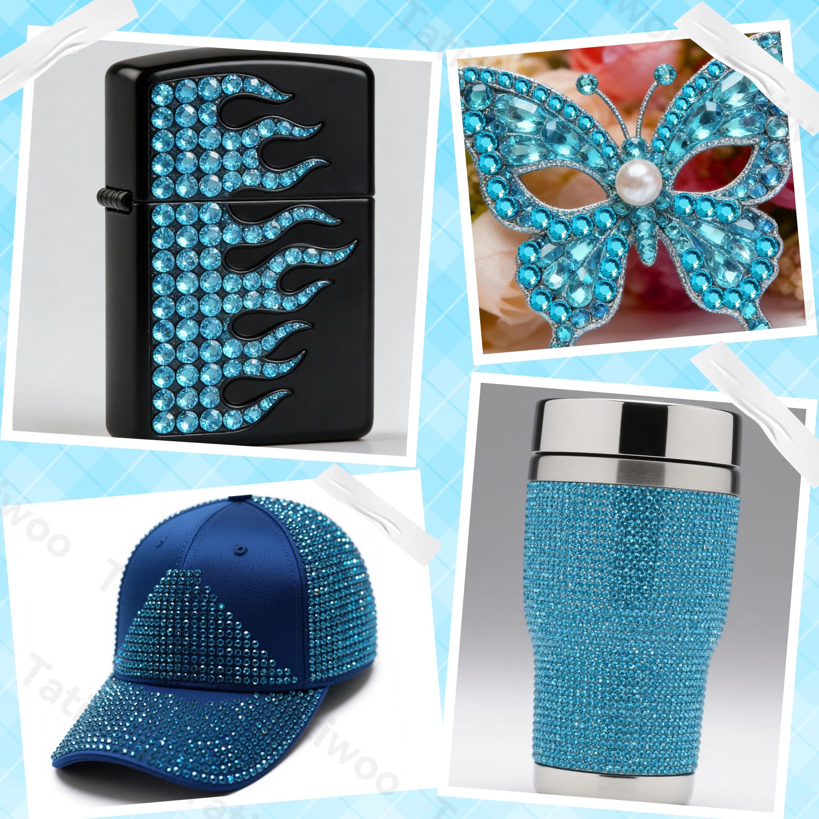 Tatiwoo 20000Pcs Peacock Blue Flatback Resin Rhinestones Kit with Tools – DIY Bedazzling