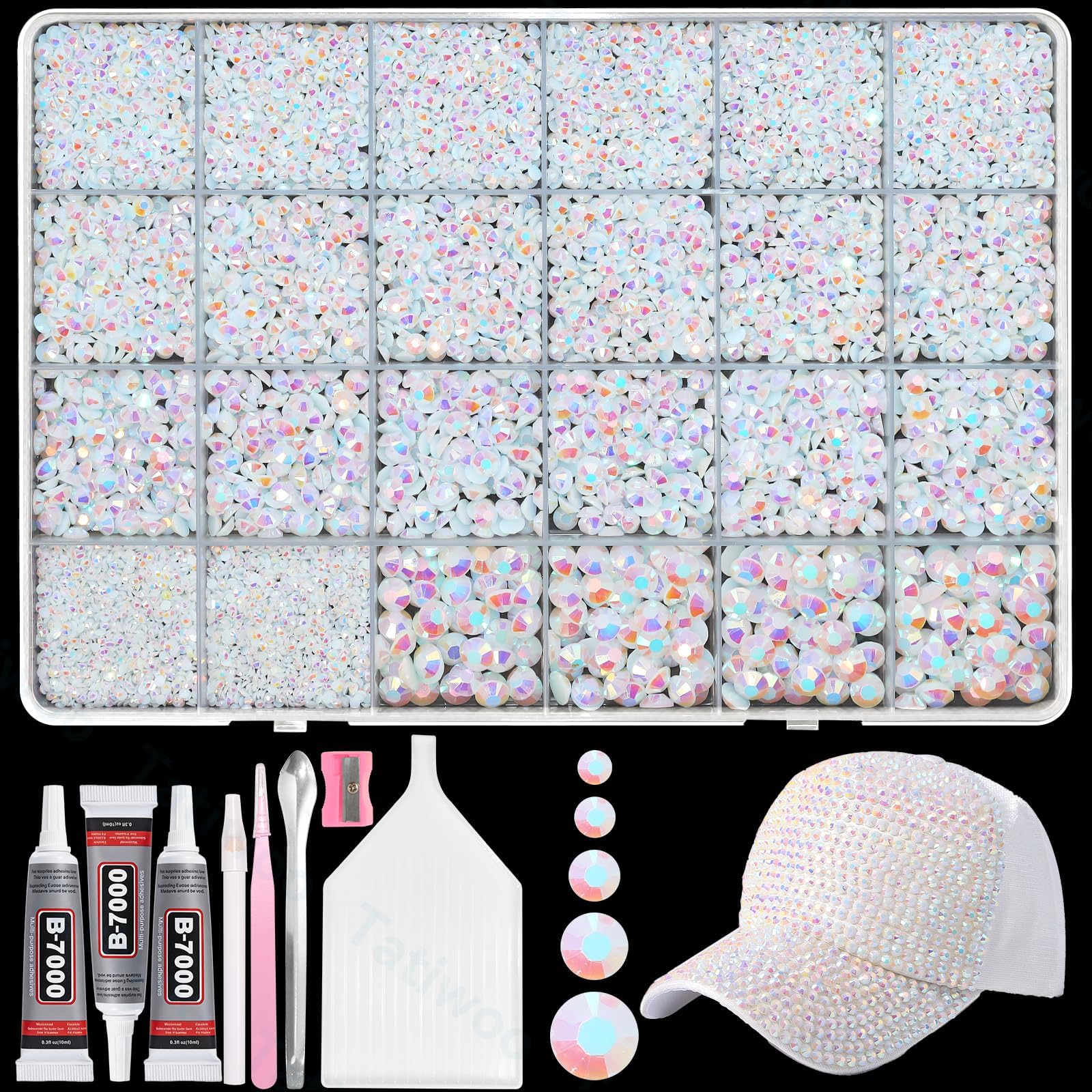 Tatiwoo 20000Pcs White AB Flatback Jelly Resin Rhinestones – Mix Sizes for DIY Crafting