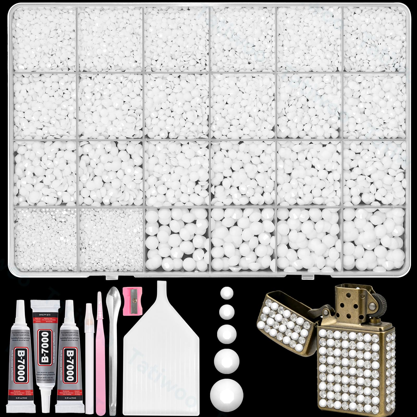 Tatiwoo 20,000 Pcs White Flatback Jelly Resin Rhinestones – Mixed Sizes for DIY Crafts, Face Makeup, Tumblers