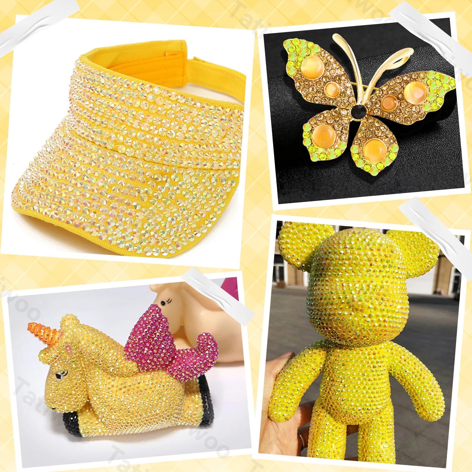 Tatiwoo 20000Pcs Yellow Flatback Jelly Resin Rhinestones – Mixed Sizes for Crafting & DIY Projects