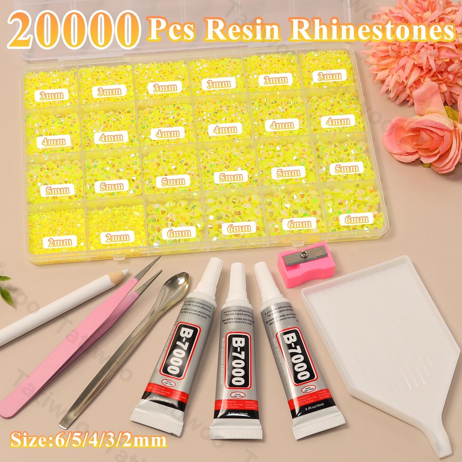 Tatiwoo 20000Pcs Yellow Flatback Jelly Resin Rhinestones – Mixed Sizes for Crafting & DIY Projects