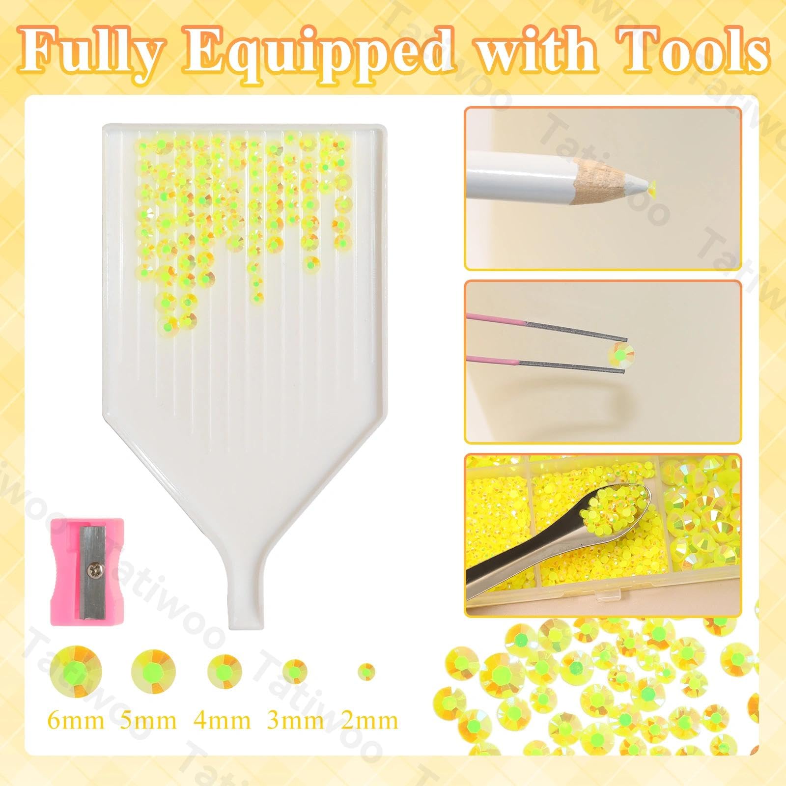 Tatiwoo 20000Pcs Yellow Flatback Jelly Resin Rhinestones – Mixed Sizes for Crafting & DIY Projects