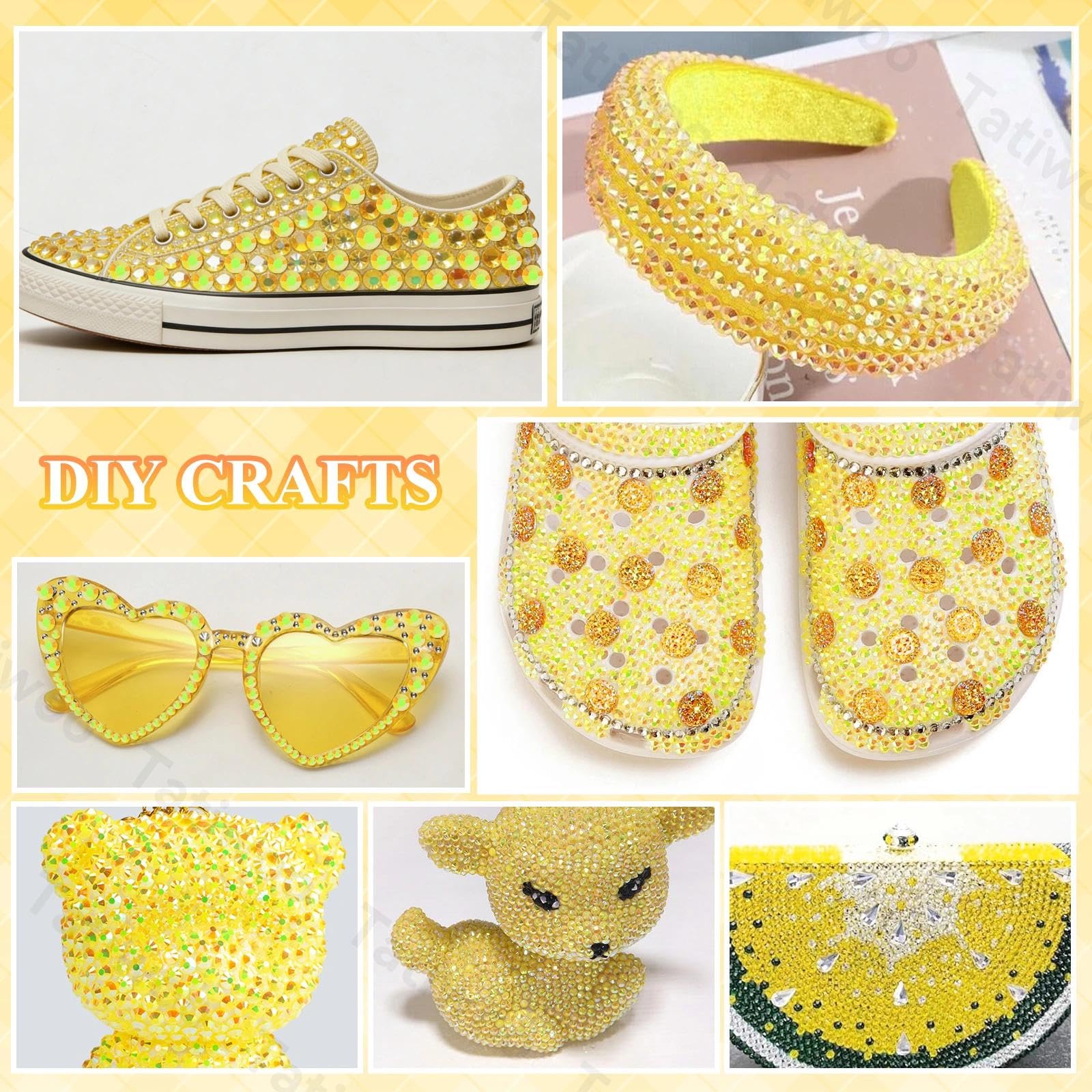 Tatiwoo 20000Pcs Yellow Flatback Jelly Resin Rhinestones – Mixed Sizes for Crafting & DIY Projects