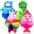 Tatuo 4 Pcs Animal Bath Loofahs for Kids – Cartoon Shower Sponges (4 Styles)