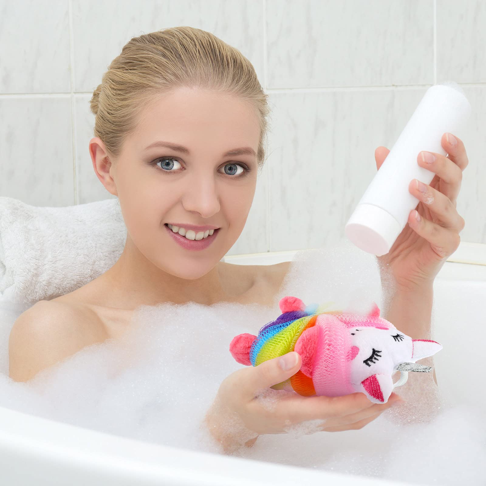 Tatuo 4 Pcs Animal Bath Loofahs for Kids – Cartoon Shower Sponges (4 Styles)
