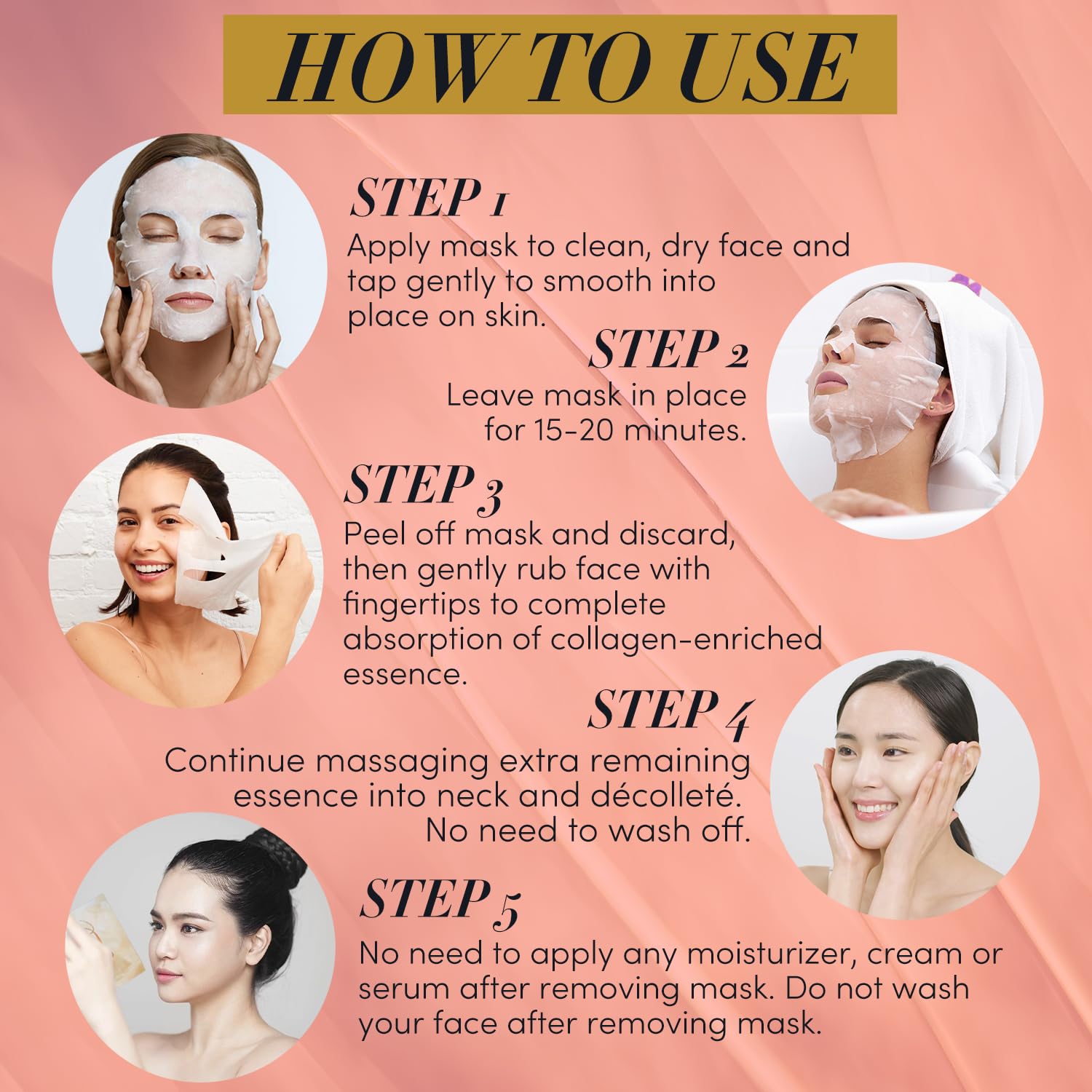 TAUT Collagen Face Mask – 5 Sheet Pack with Hyaluronic Acid, Marine Collagen & Vitamin C