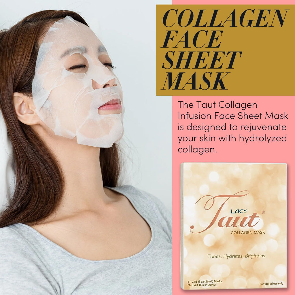 TAUT Collagen Face Mask – 5 Sheet Pack with Hyaluronic Acid, Marine Collagen & Vitamin C