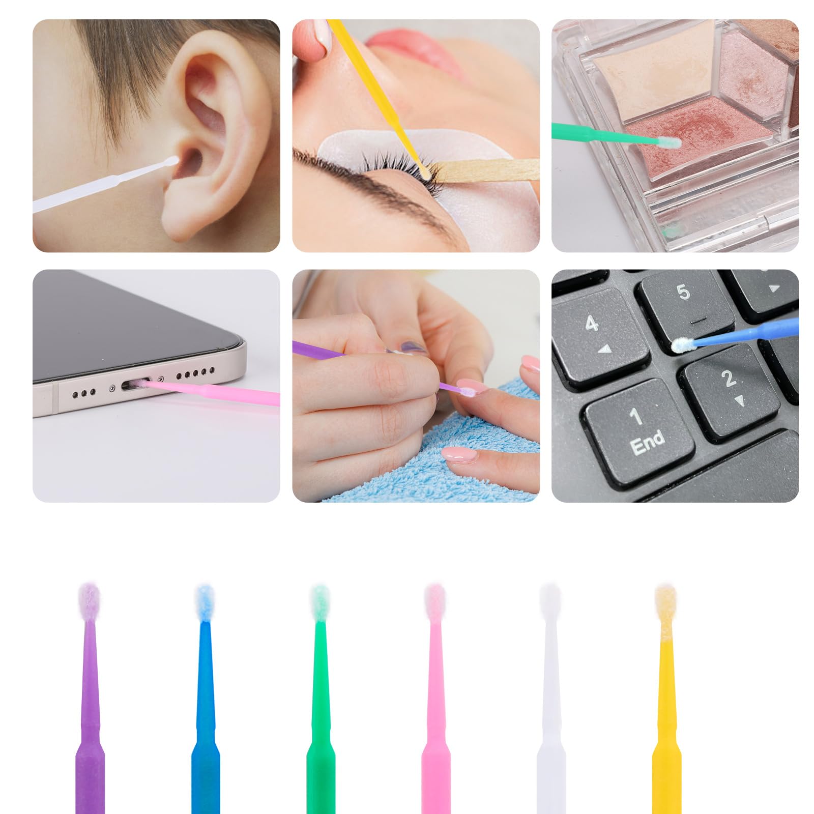 Tbestmax 1200 Pcs Micro Applicator Brush Set – Bendable Micro Swabs for Eyelash Extensions (6 Colors)