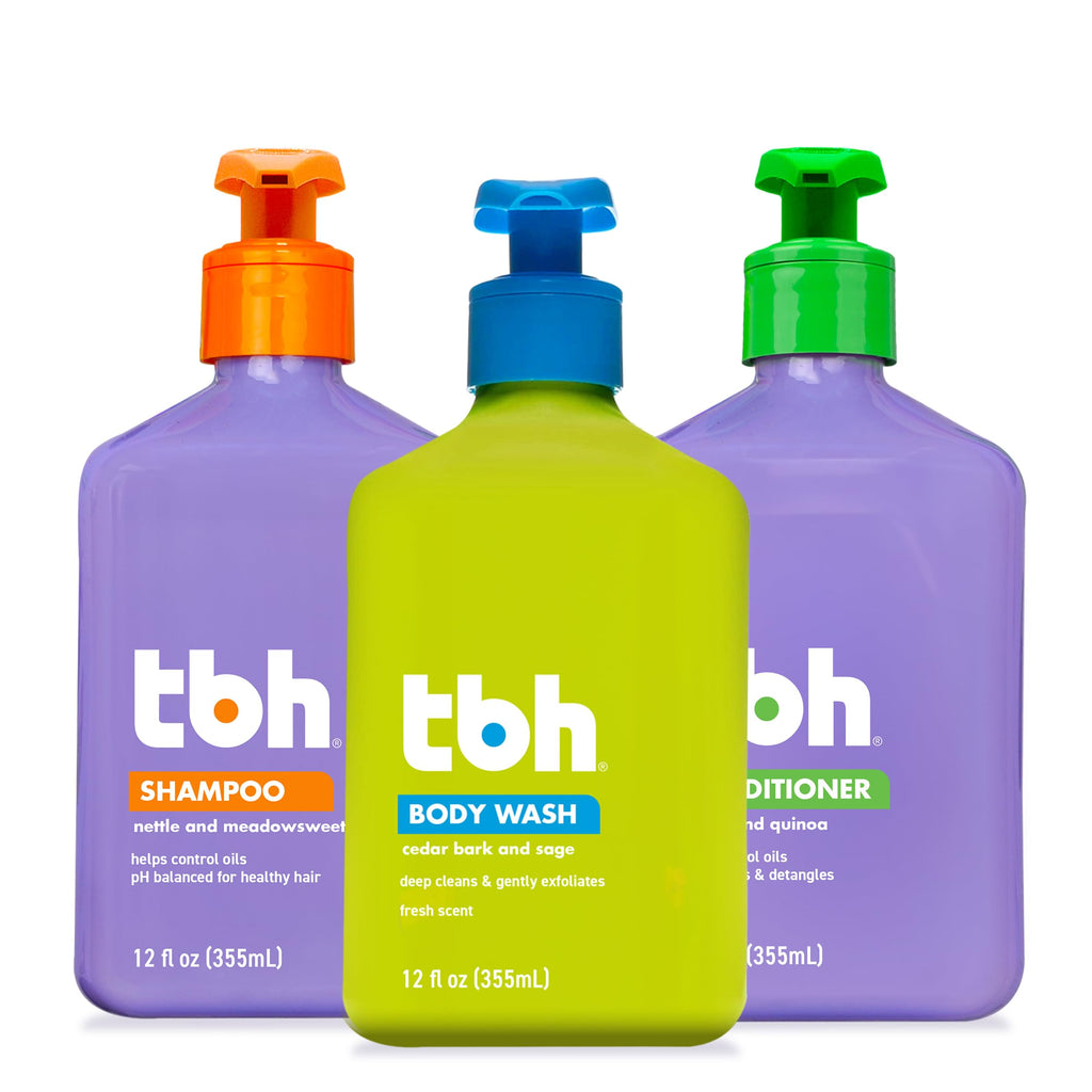 TBH Kids & Teens Hair & Body Care Set – 3‑Piece, 12 oz Each – Gentle, Sulfate & Paraben Free