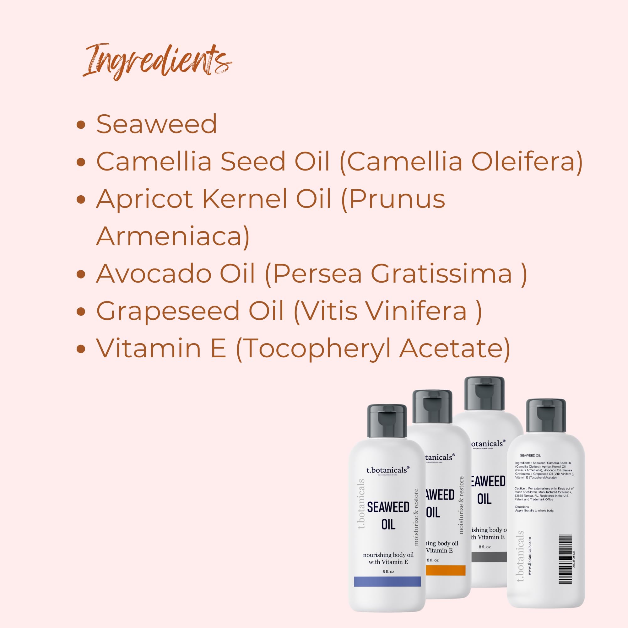 t.botanicals Seaweed Body Oil 8 oz – Fast-Absorbing, Non-Greasy Moisturizer (Citrus)