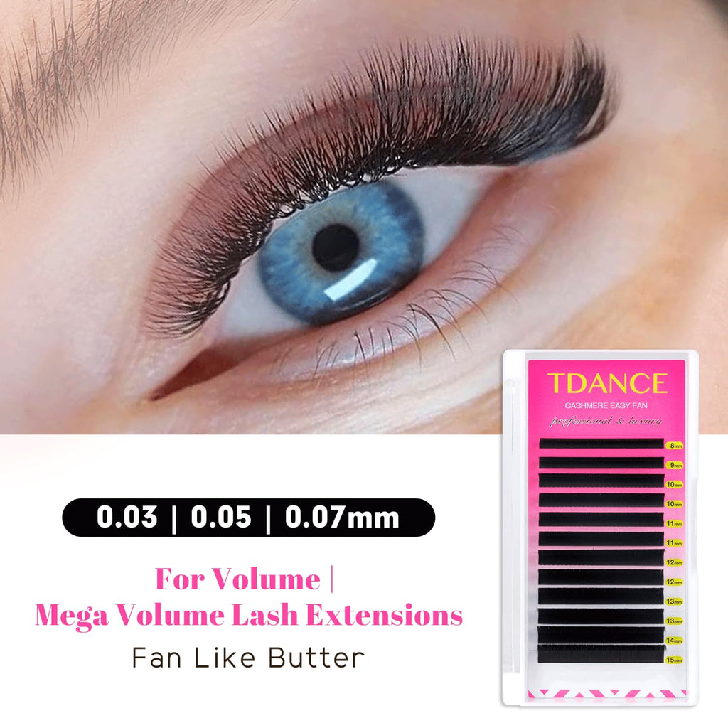 TDANCE Cashmere Easy Fan Lash Extensions – 0.03mm C Curl, 10mm, Mega Volume