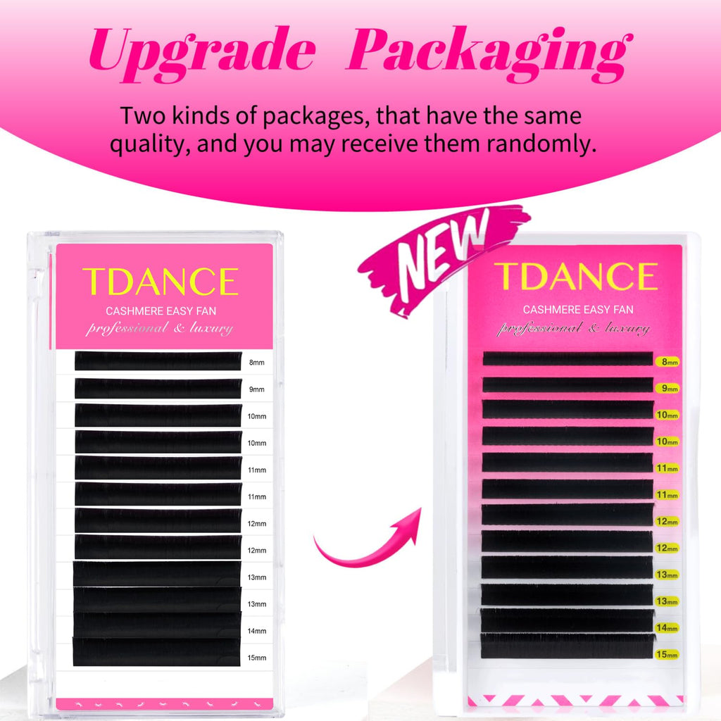 TDANCE Cashmere Easy Fan Lashes – Matte Black Mega Volume Extensions, 0.05mm CC Curl, 9mm (Single Length)