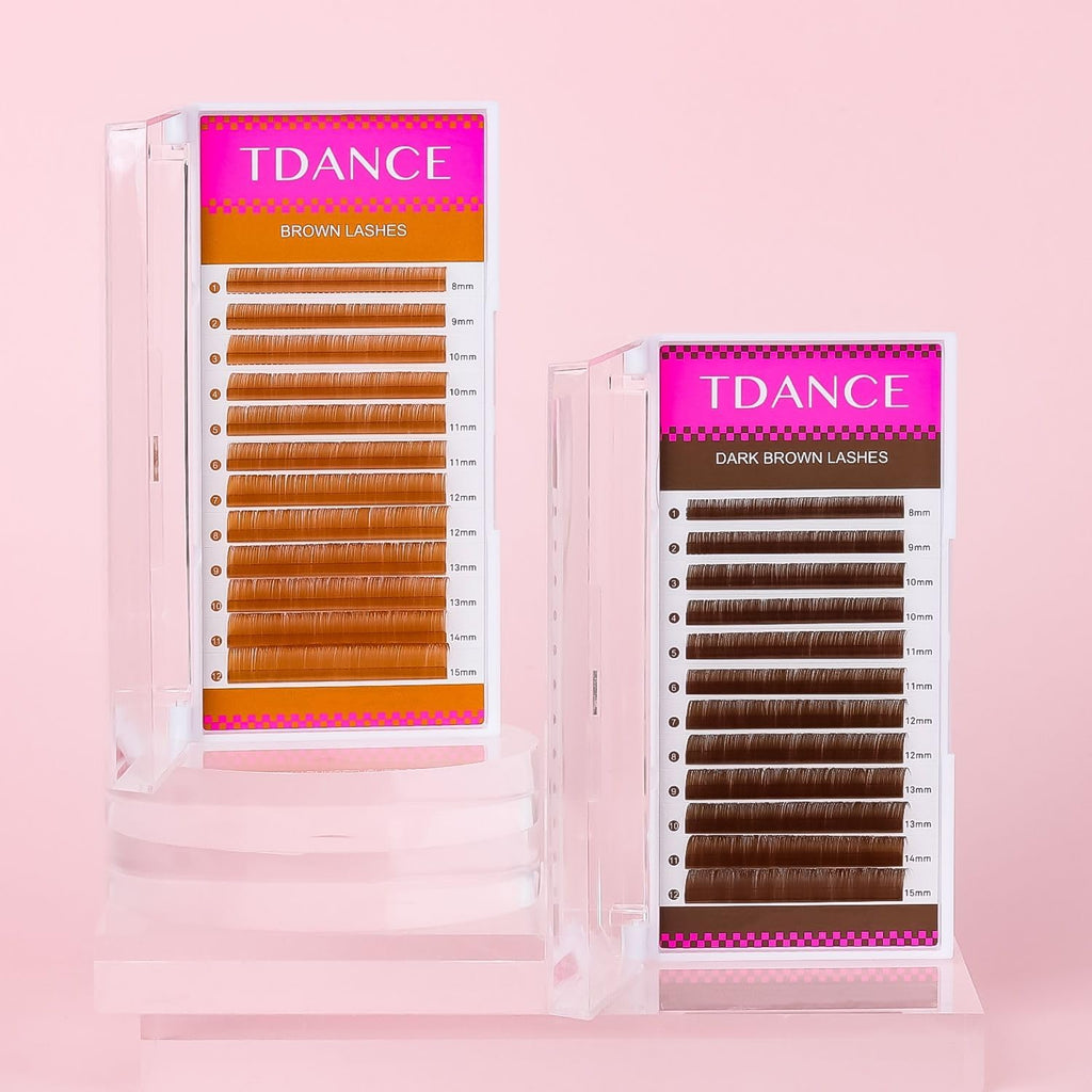 TDANCE Dark Brown Colored Lash Extensions — 0.03–0.15mm, C/CC/D Curl, 8–15mm