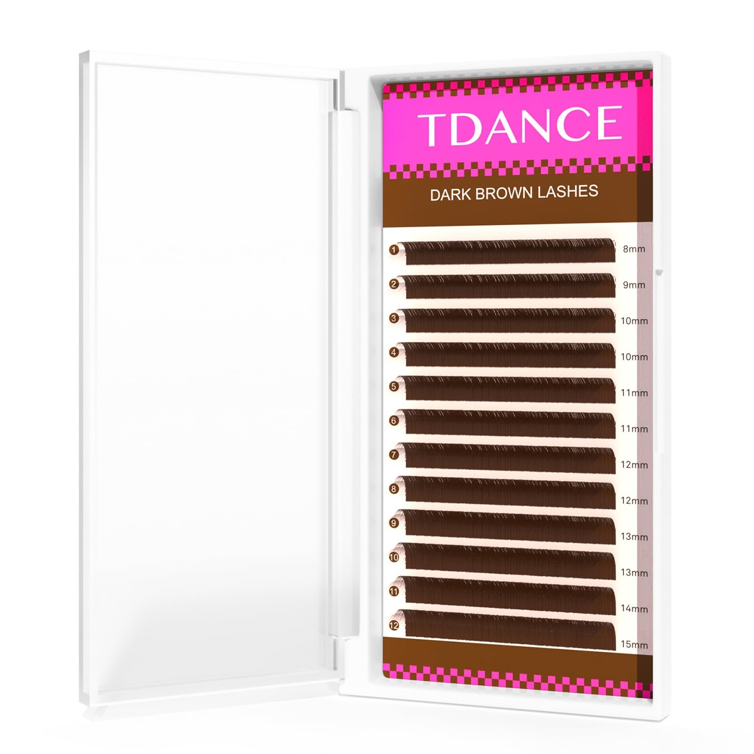 TDANCE Dark Brown Colored Lash Extensions — Premium 0.03–0.15mm, C/CC/D/DD/J/B/L Curl, 8–15mm, Salon-Grade