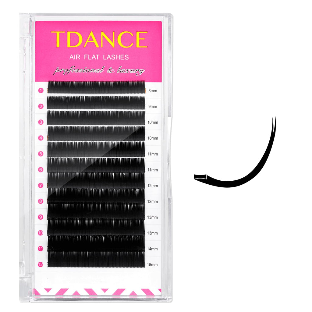TDANCE Flat Lashes Eyelash Extensions 0.15/0.2mm – Lightweight Ellipse Lashes, Matte Black for Salon Use