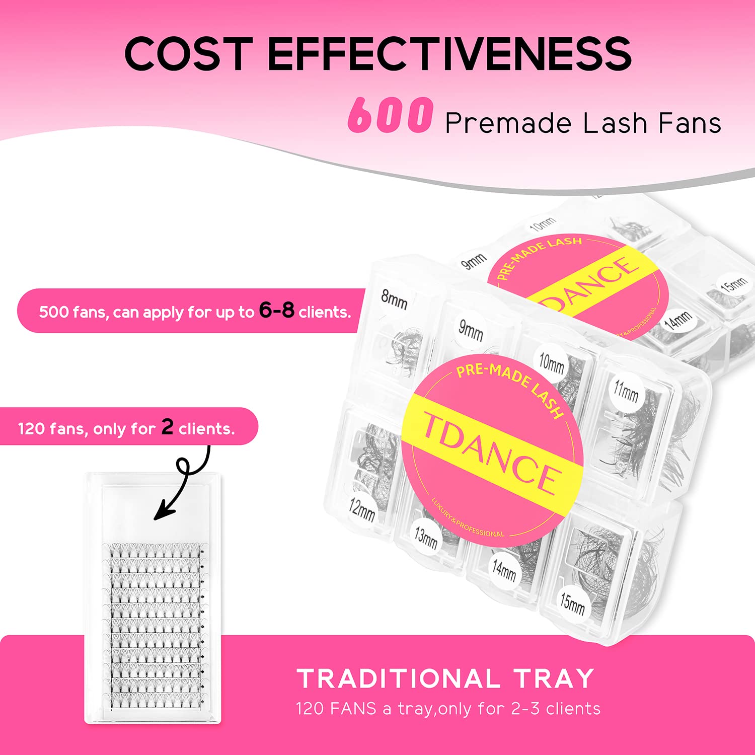 TDANCE 600 Premade Lash Fans – Natural & Volume Mix 5D-24D, Handmade Promades, C/D Curl 8-15mm
