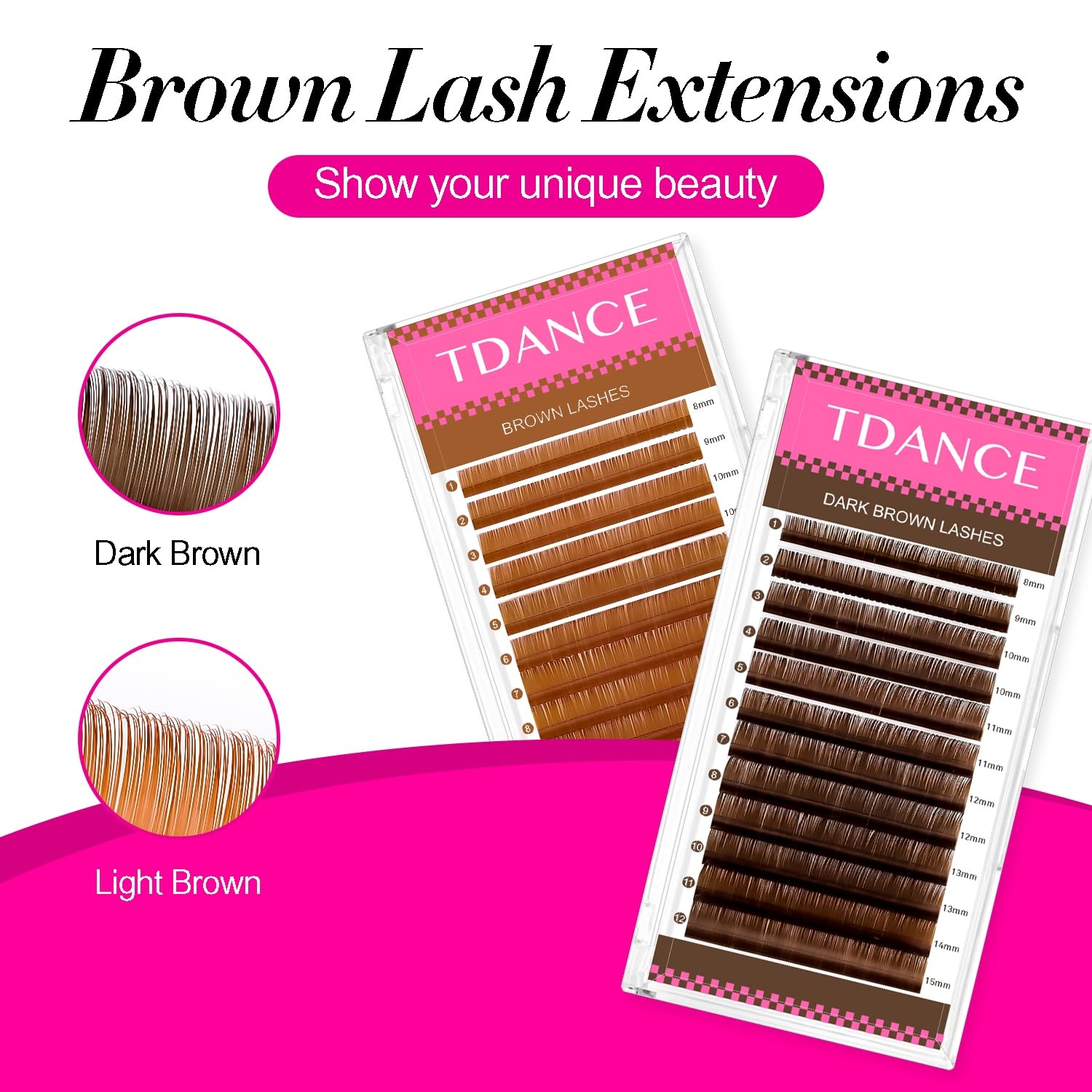 TDANCE Dark Brown Colored Lash Extensions — Premium 0.03–0.15mm, C/CC/D/DD/J/B/L Curl, 8–15mm, Salon-Grade