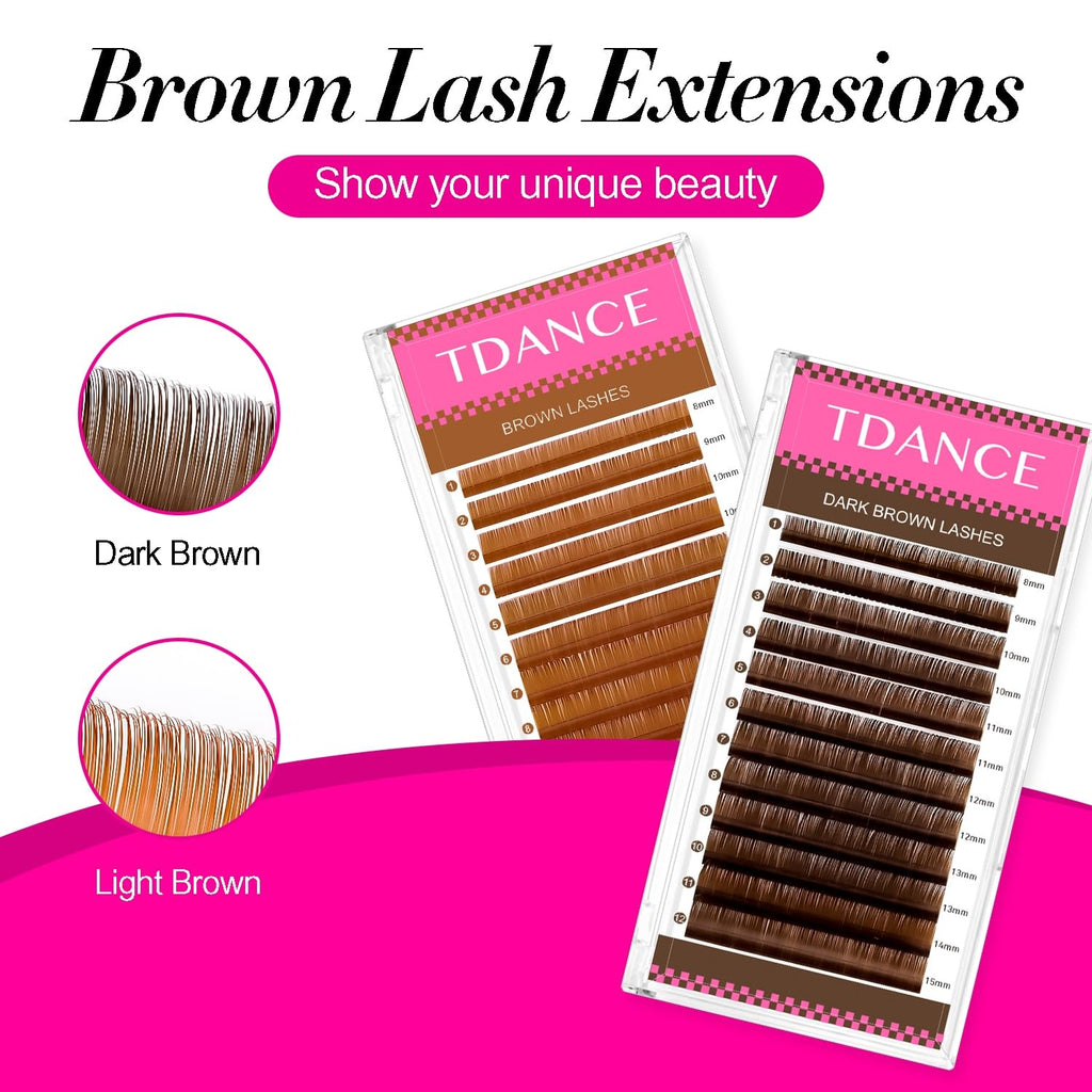 TDANCE Dark Brown Lash Extensions 0.03/0.05/0.07mm – C/D Curl Premium Brown Eyelashes 10-17mm (Salon Use)
