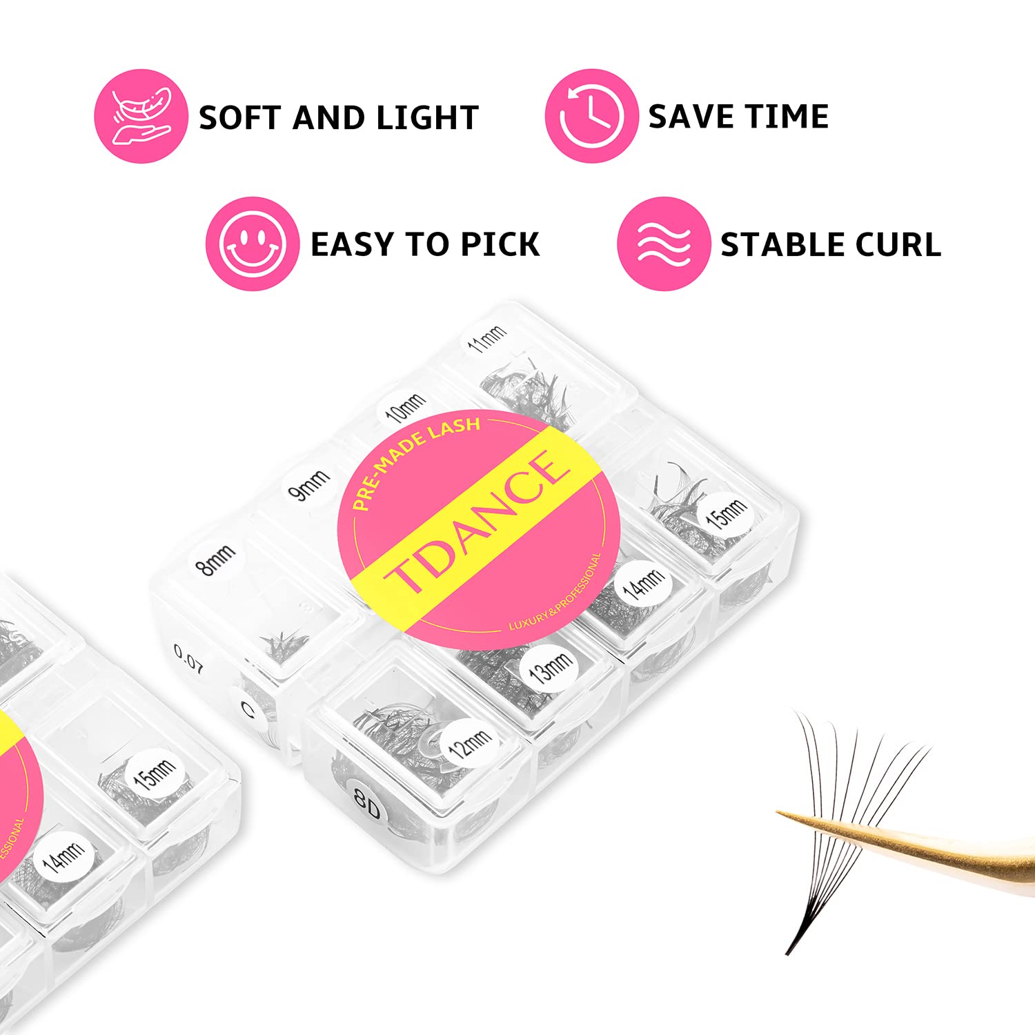 TDANCE 600 Premade Lash Fans - Natural & Volume Mix 5D-24D, C/D Curl, Handmade Promade Fans