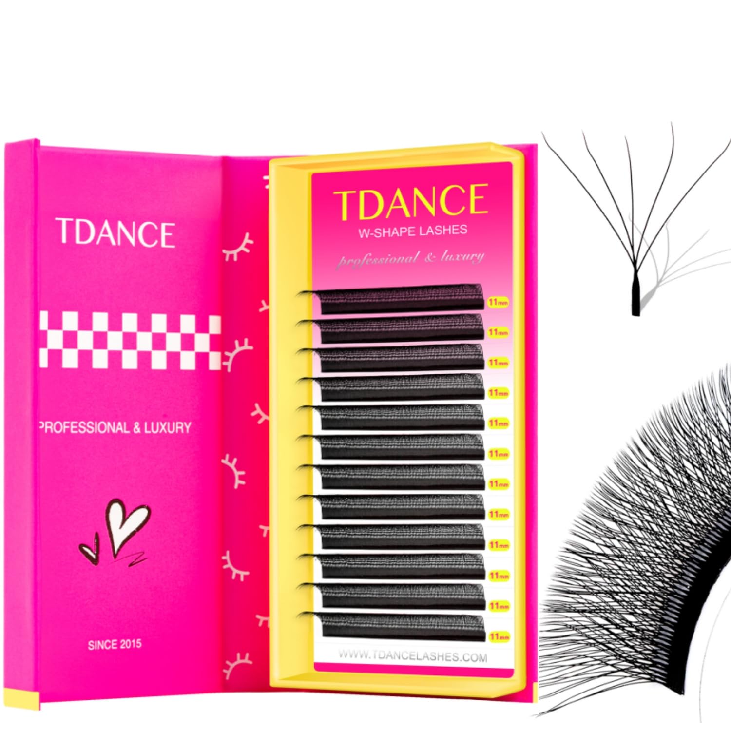TDANCE YY Premade W-Lashes Volume Fans – Matte Black, 13mm (0.07D, W5D)