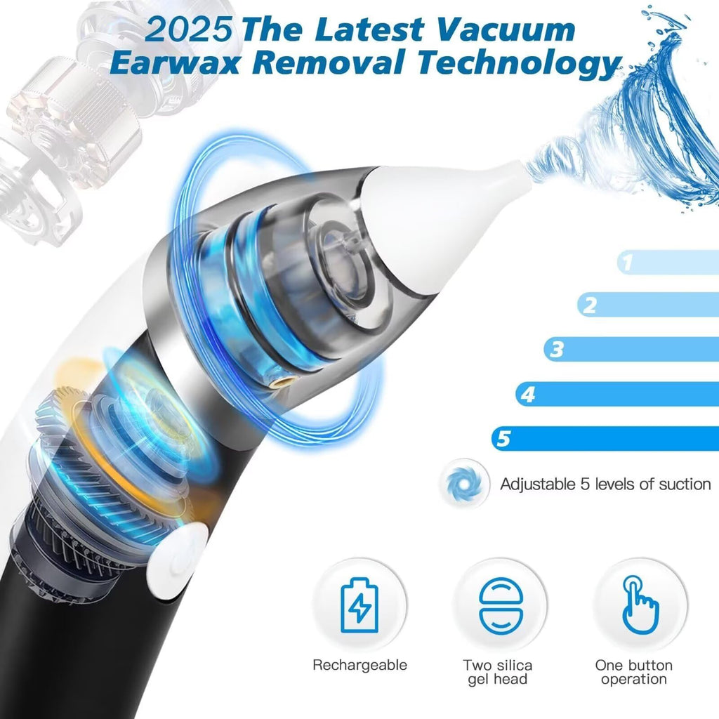 TEADZ Ear Vacuum Wax Removal Kit — 5-Level Suction, USB Rechargeable