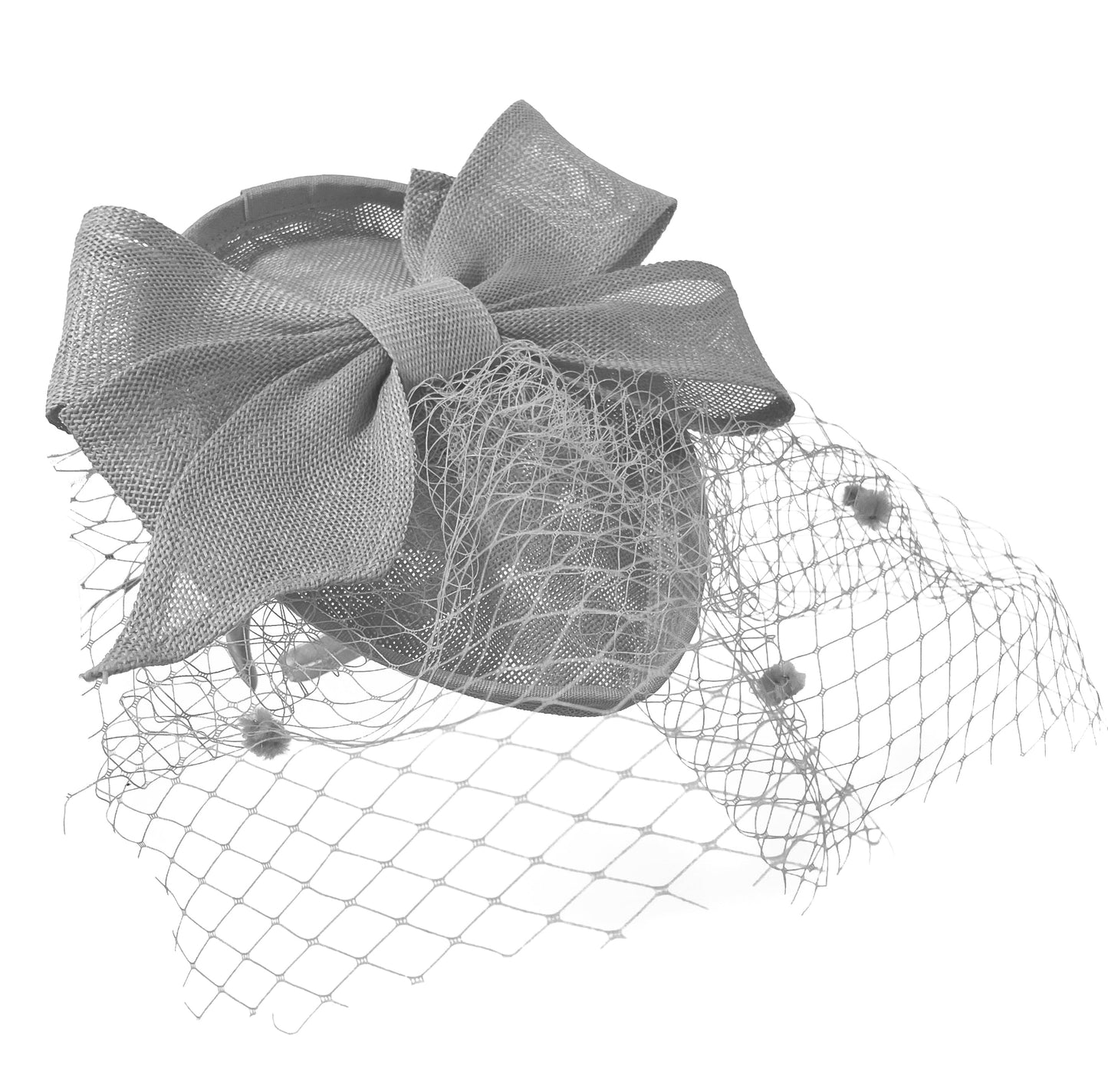Teardrop Pointed Pillbox Base Large Bow Fascinator with Birdcage Veil on Headband
