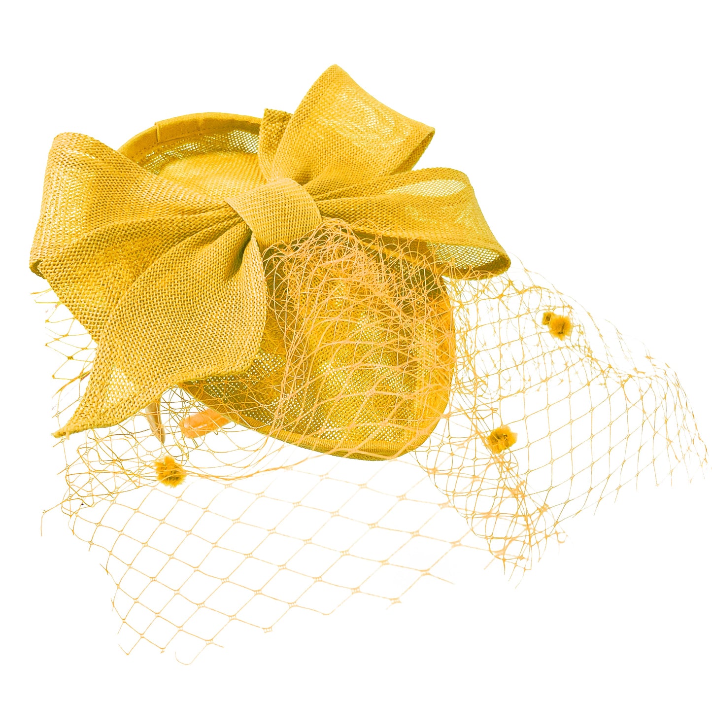 Teardrop Pointed Pillbox Base Large Bow Fascinator with Birdcage Veil on Headband