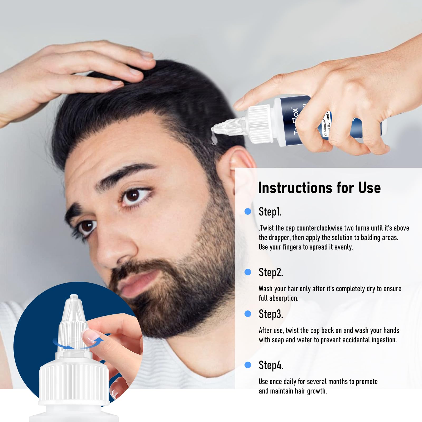 TECFLOX 5% Minoxidil with Biotin – Hair Growth Serum for Men & Women | 4 fl oz (2x60 ml) Unisex