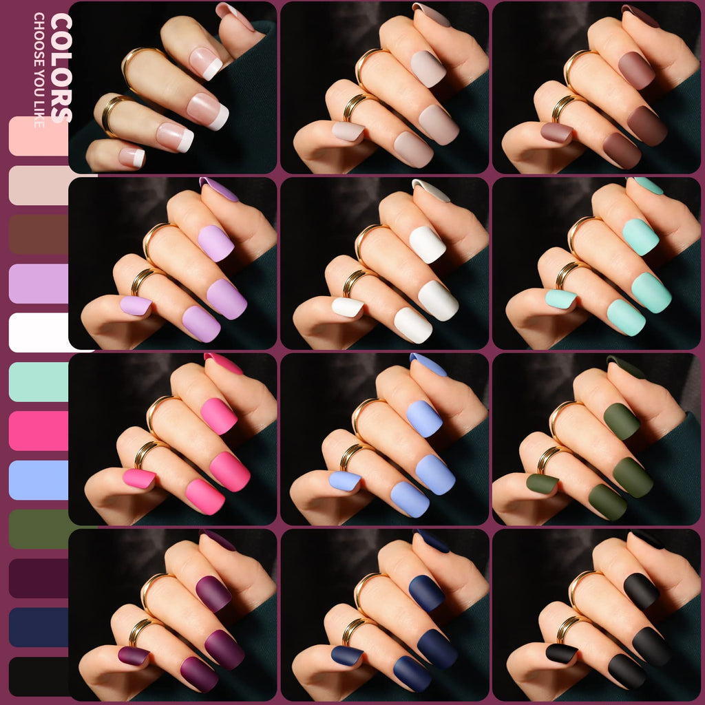 Teenitor Matte Acrylic Short Square Fake Nails – 360Pcs Full Cover Glitter Press-On Nails
