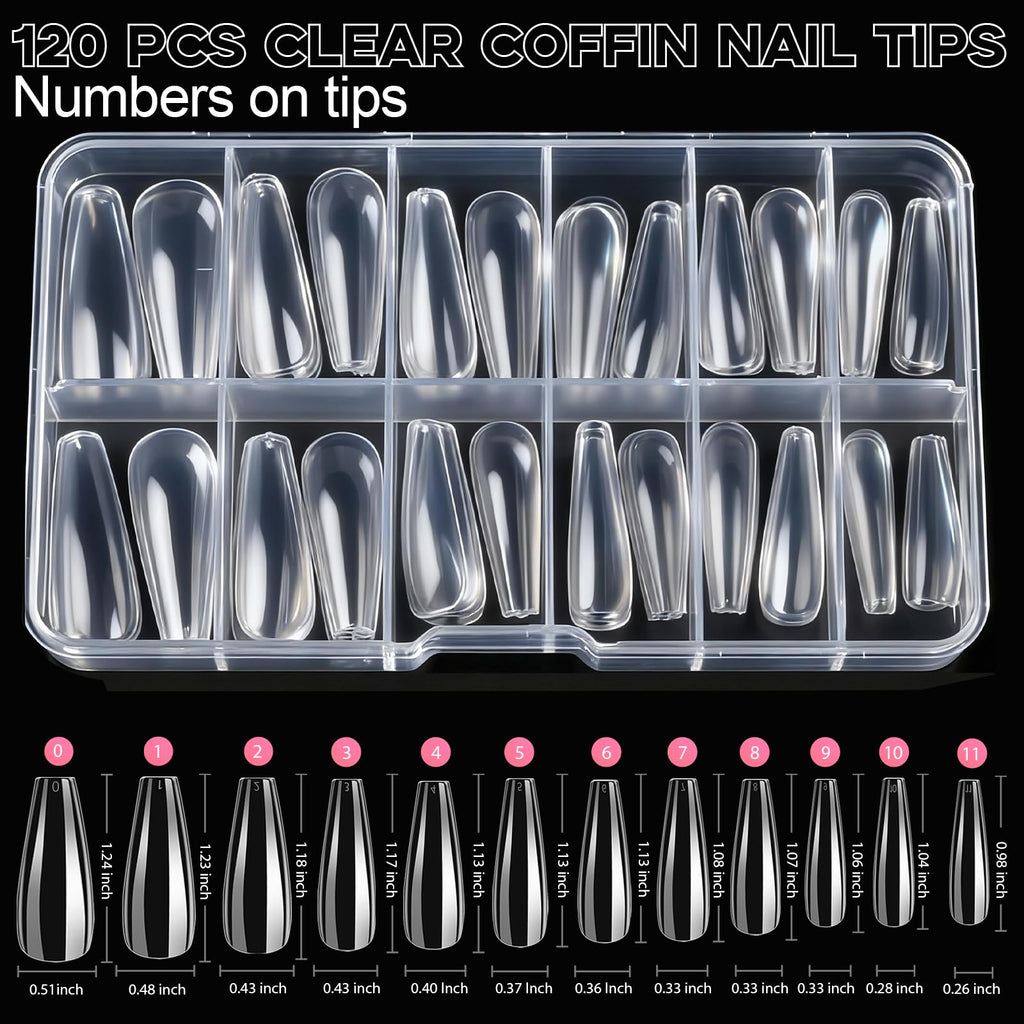 Teenitor Acrylic Nail Kit: Clear Coffin Tips, Charms & Gems for DIY Nail Art