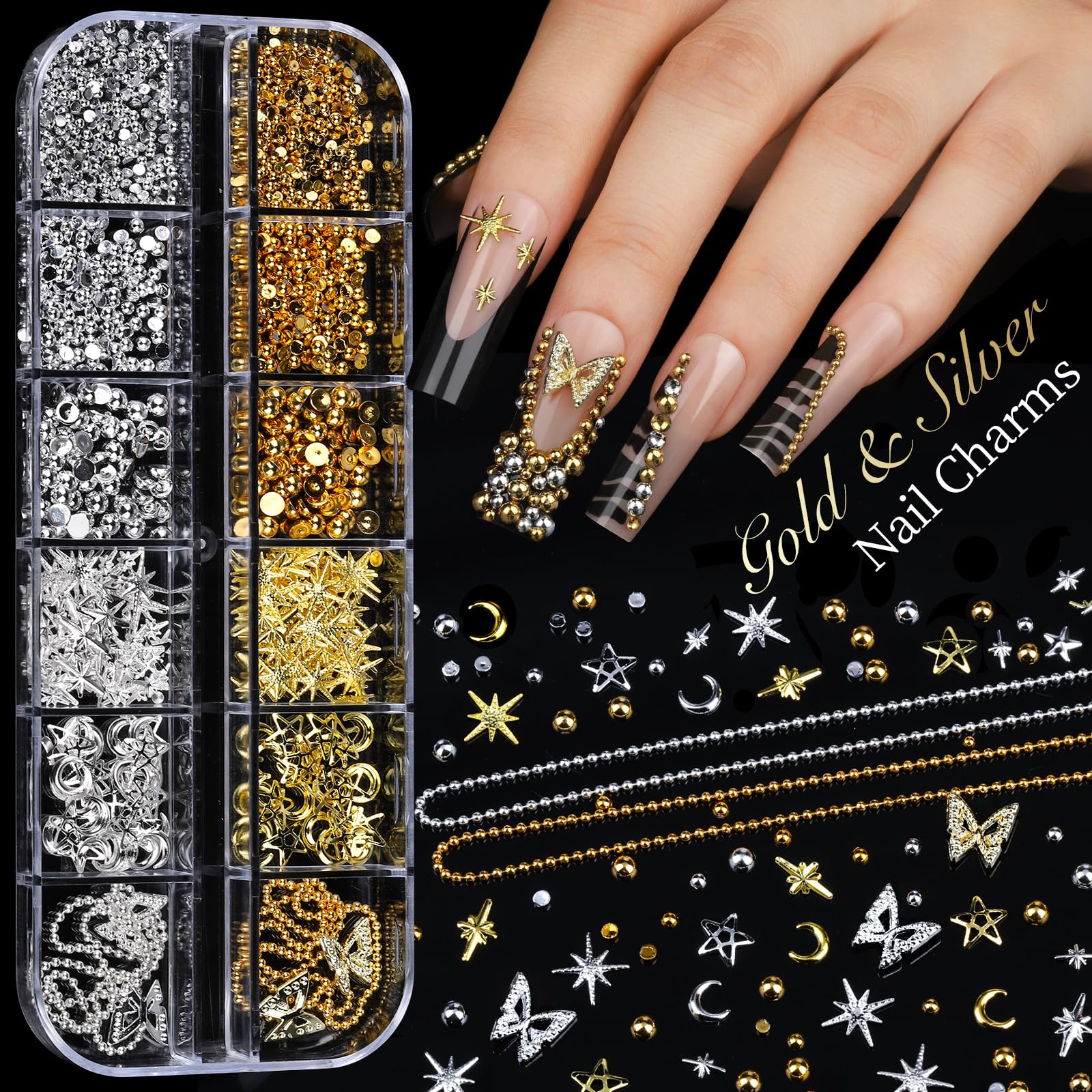 Teenitor Acrylic Nail Kit: Clear Coffin Tips, Charms & Gems for DIY Nail Art
