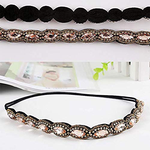 Teenitor 5pcs Rhinestone Beaded Headbands for Women – Elastic Crystal Hairbands (20-26.8 in)