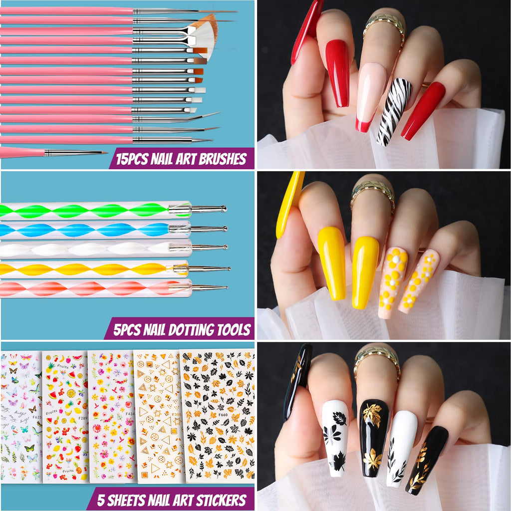 Teenitor Acrylic Fake Nails Kit — Press On Nails with Clear Coffin Tips, Stands & Art Supplies