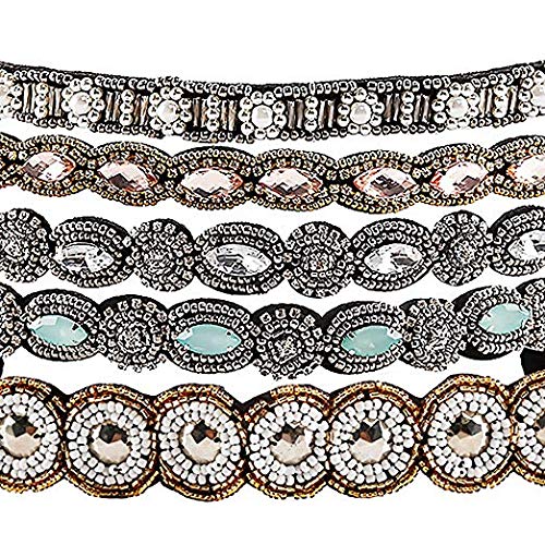Teenitor 5pcs Rhinestone Beaded Headbands for Women – Elastic Crystal Hairbands (20-26.8 in)