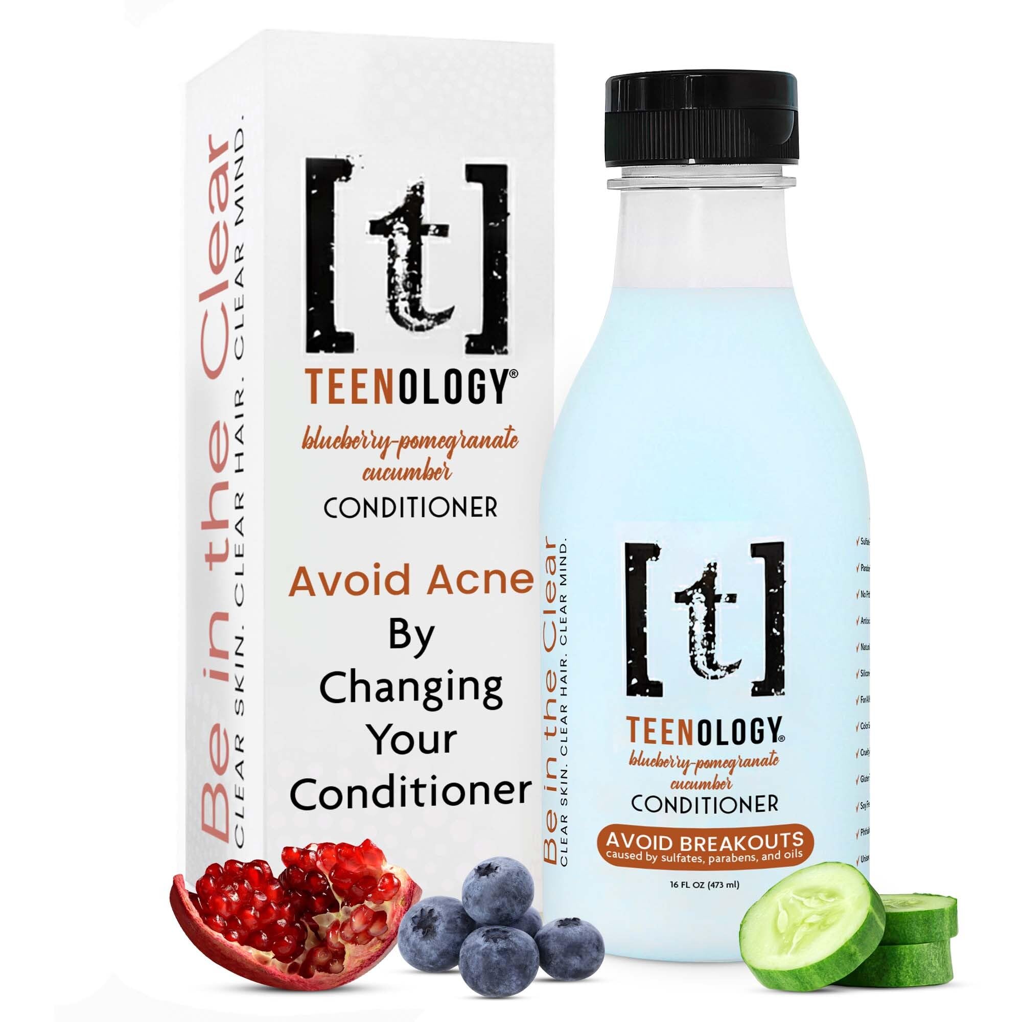 Teenology Teen Conditioner – Non-Comedogenic for Dry & Oily Scalp | Sulfate & Paraben Free | 16 oz | Blueberry Pomegranate Cucumber