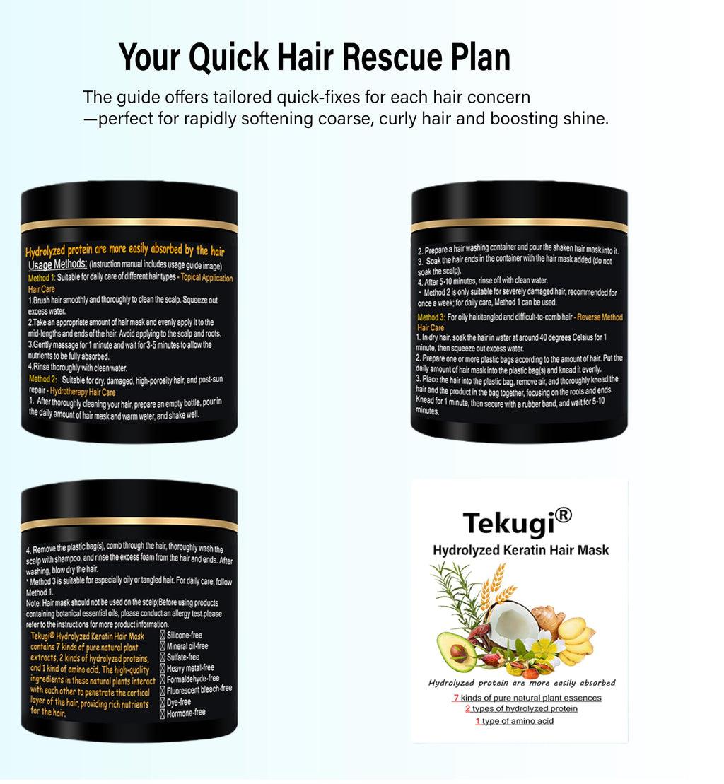 Tekugi Hydrolyzed Keratin Hair Mask – Silicone-Free Repair & Moisture for Color-Treated & Damaged Hair (16.9 oz)