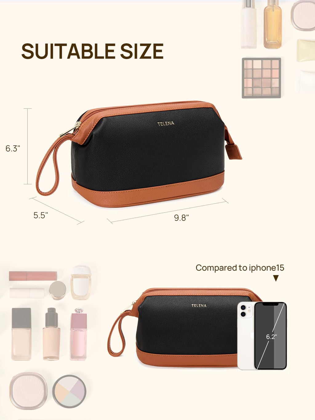 Telena Makeup Bag Large Capacity Travel Cosmetic Bag – Water-Resistant PU Leather, Portable Organizer