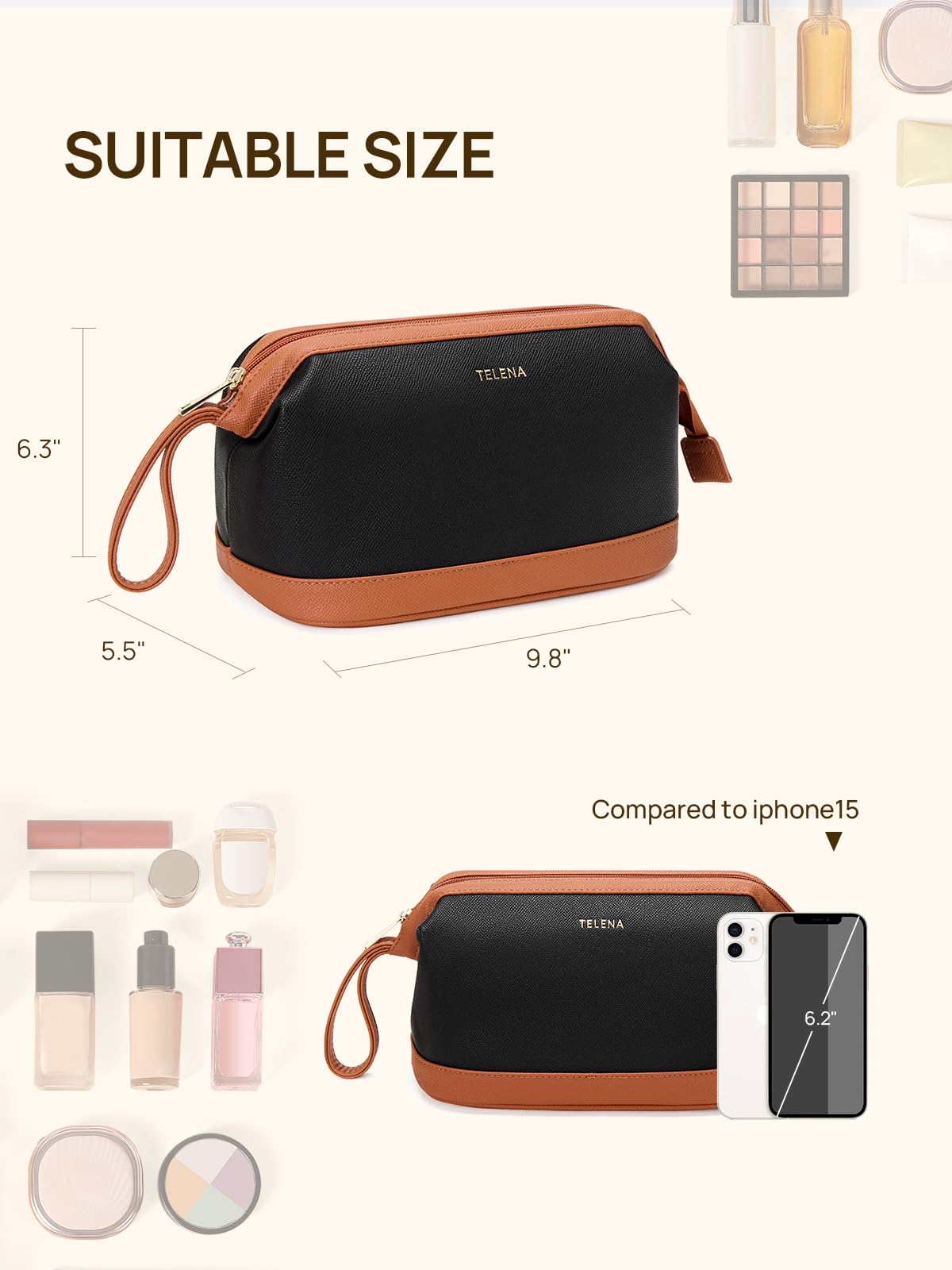 Telena Makeup Bag Large Capacity Travel Cosmetic Bag – Water-Resistant PU Leather, Portable Organizer