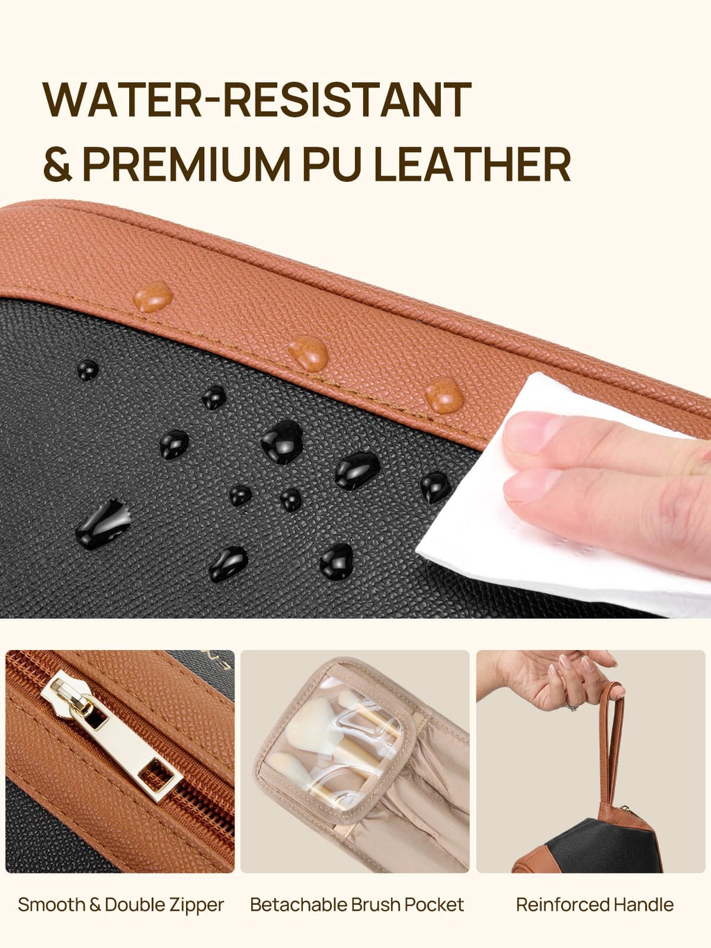 Telena Makeup Bag Large Capacity Travel Cosmetic Bag – Water-Resistant PU Leather, Portable Organizer