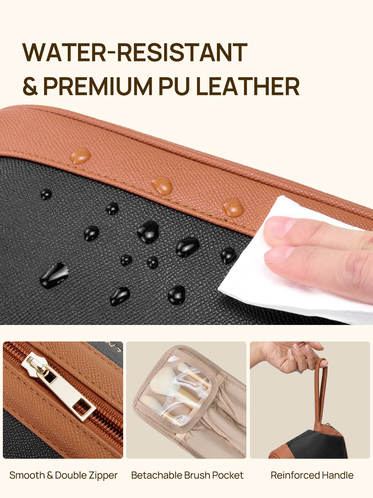 Telena Makeup Bag Large Capacity Travel Cosmetic Bag – Water-Resistant PU Leather, Portable Organizer