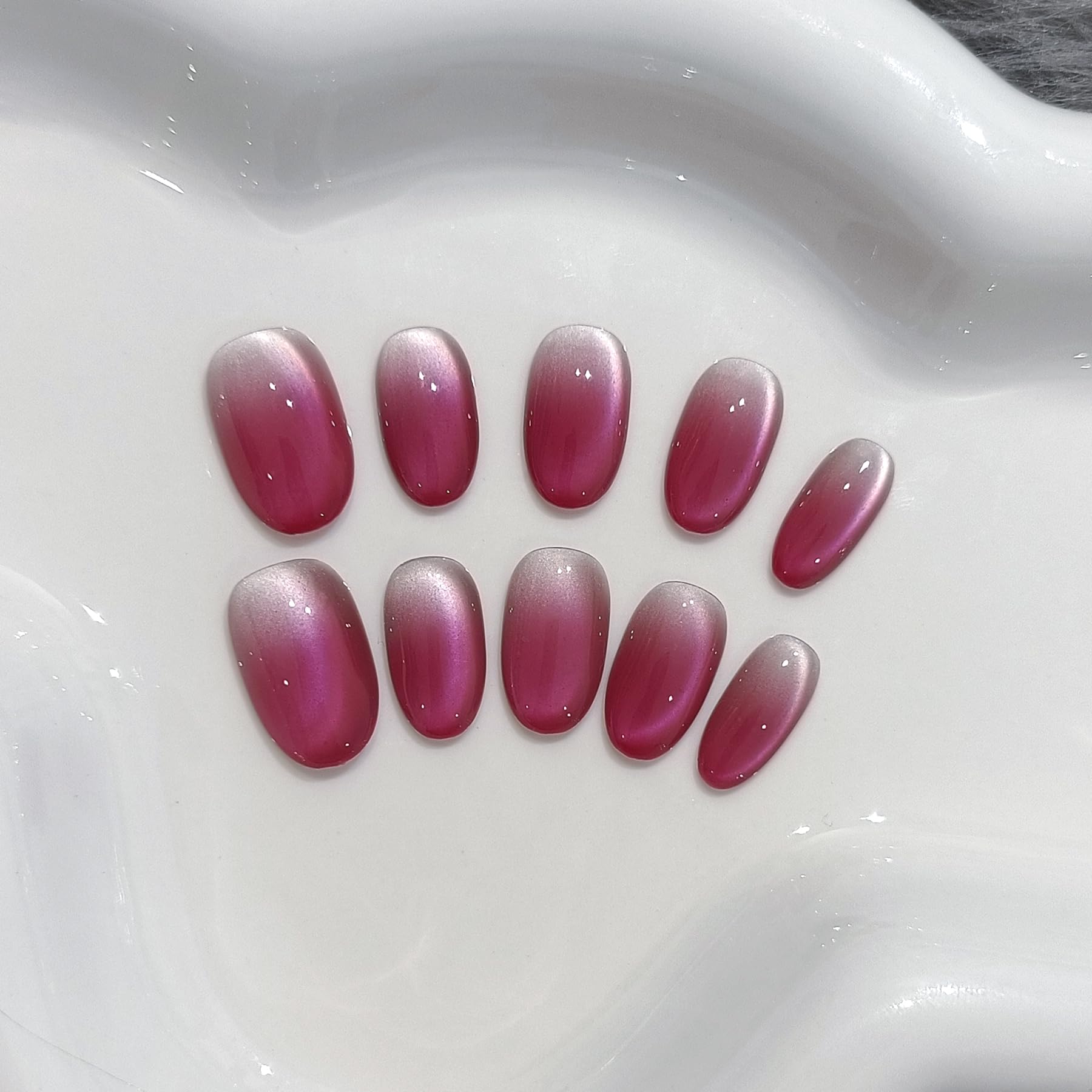 TENPAL Press On Nails 10 Pcs with Tools Kit (XS) – Peach Tea Rose Gradient Cat Eye, Short Oval