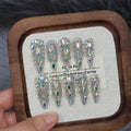 TENPAL 10Pcs Luxury Press On Nails – Long Stiletto, Crystal Glitter, Reusable Bridal Nail Set