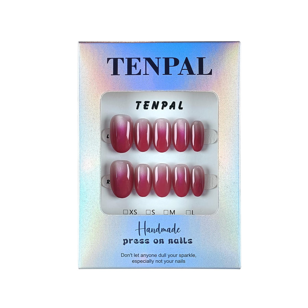TENPAL Press On Nails 10 Pcs with Tools Kit (XS) – Peach Tea Rose Gradient Cat Eye, Short Oval