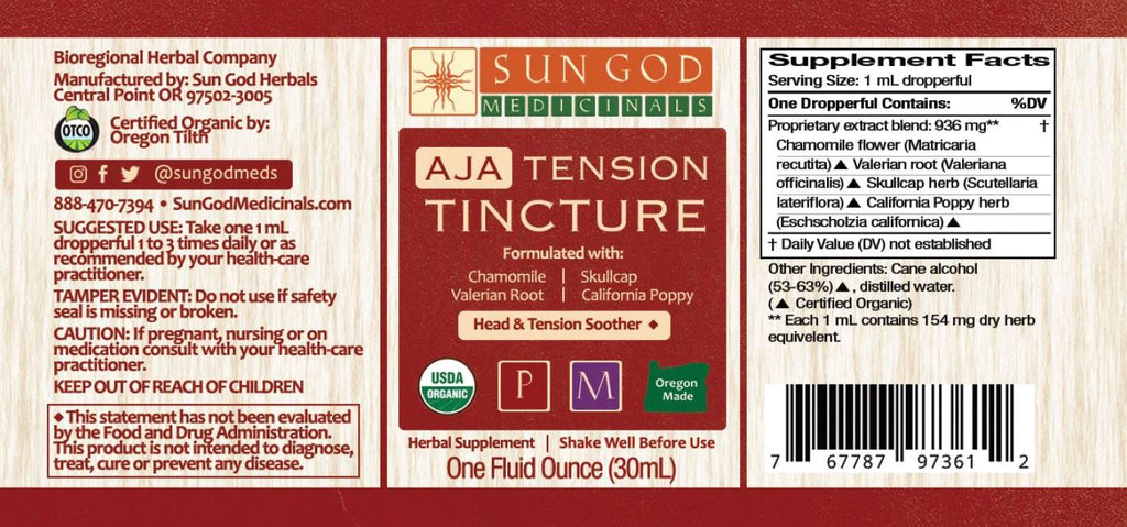 Organic Herbal Tension Tincture - EASE TENSION in HEAD, NECK & SHOULDERS